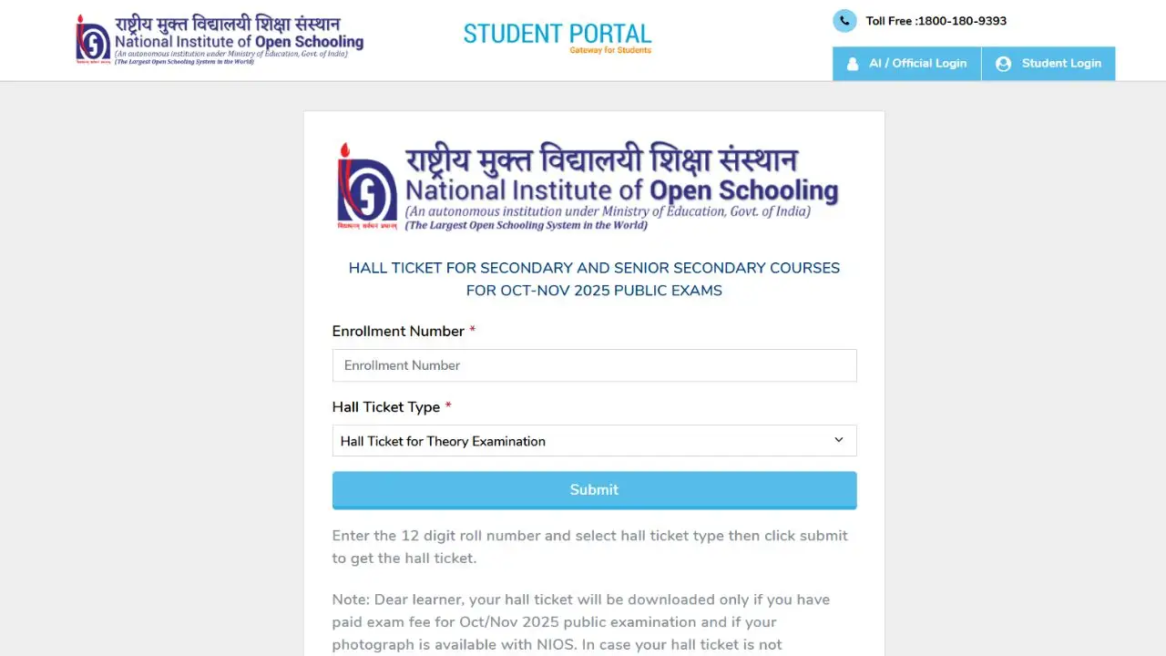 NIOS Class 10 और 12 Admit Card 2025 जारी – यहाँ से करें डाउनलोड sdmis.nios.ac.in से