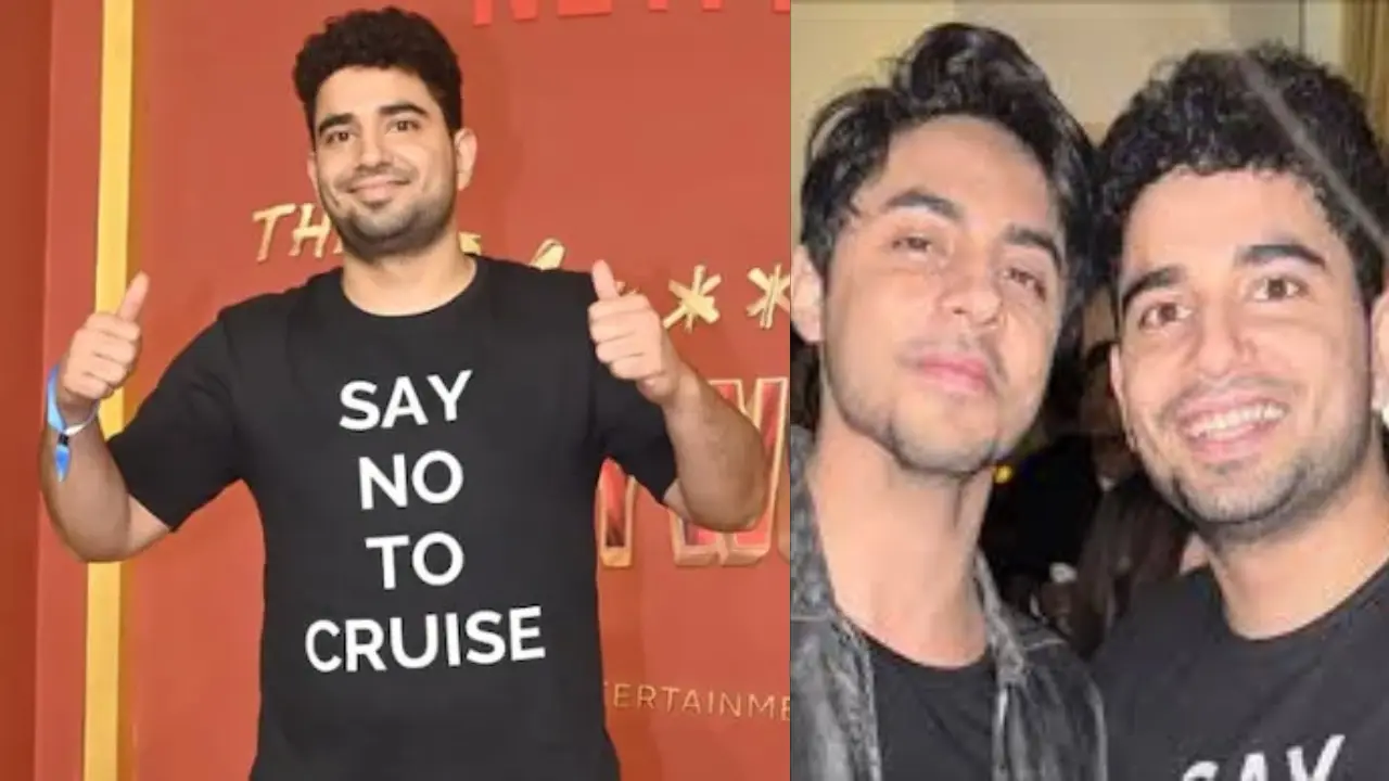 Samay Raina wearing ‘Say No To Cruise’ T-shirt at Aryan Khan’s The Ba*ds of Bollywood premiere