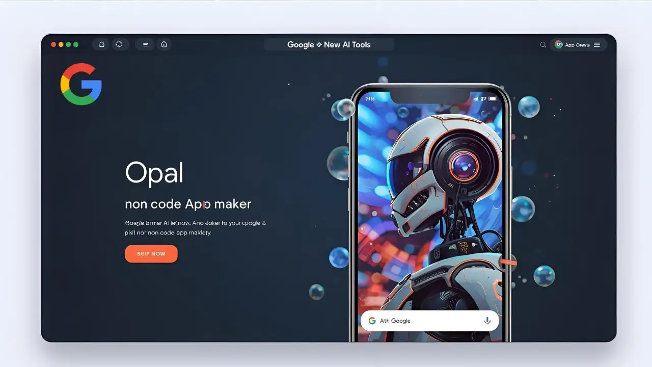 Google Opal No Code App Builder Interface showing AI app creation process